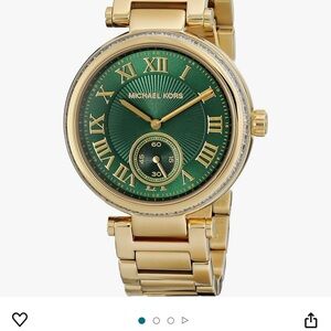 Michael Kors Gold and Emerald Face Watch stainless steel water resistant.
